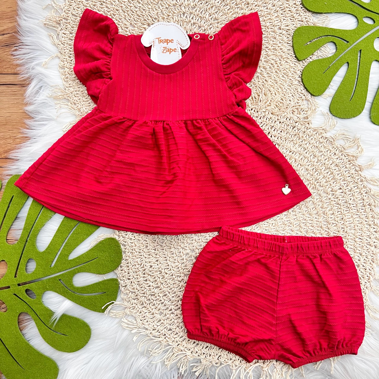 Conj. Batinha Pingente Coração e Short - Vermelho
